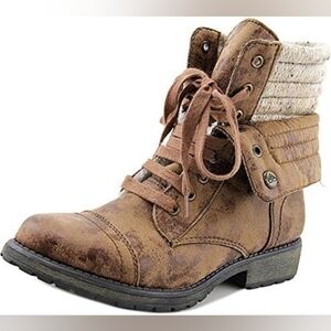 ROXY Riley J Brown Lace Up Fold Over Combat Ankle Boots Shoes Size 8.5